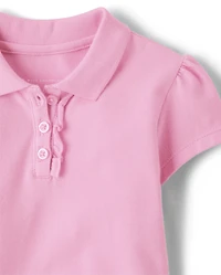 Toddler Girls Uniform Ruffle Soft Stretch Pique Polo
