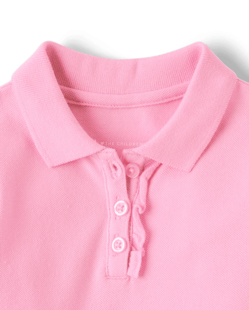 Toddler Girls Uniform Ruffle Soft Stretch Pique Polo