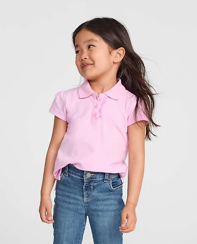 Toddler Girls Uniform Ruffle Soft Stretch Pique Polo