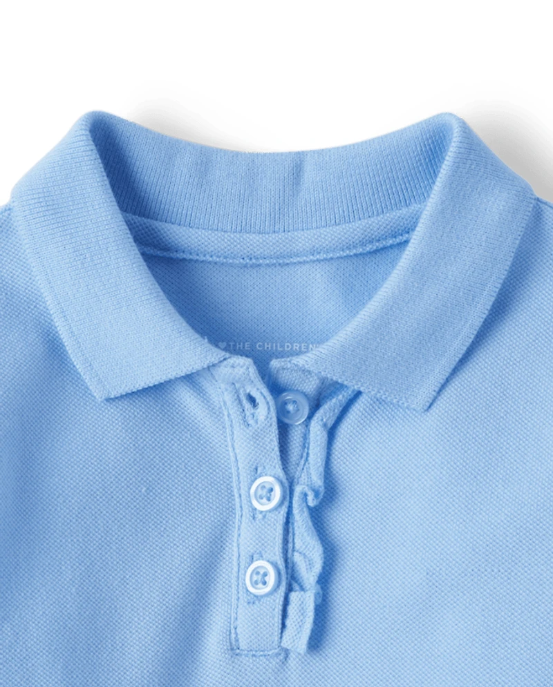 Toddler Girls Uniform Ruffle Soft Stretch Pique Polo
