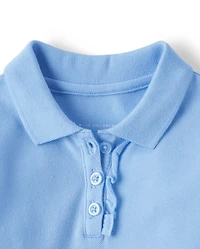 Toddler Girls Uniform Ruffle Soft Stretch Pique Polo