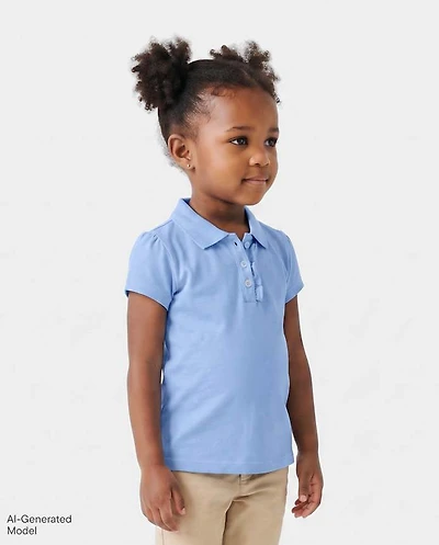 Toddler Girls Uniform Ruffle Soft Stretch Pique Polo