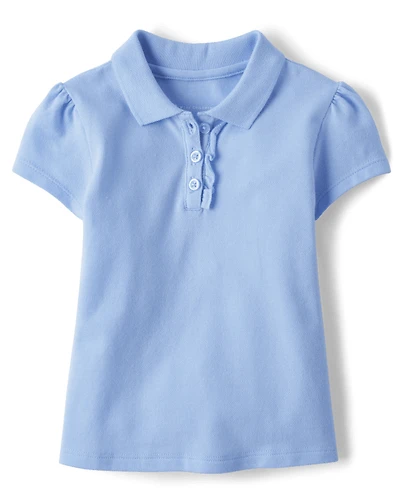Toddler Girls Uniform Ruffle Soft Stretch Pique Polo