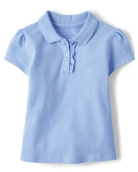 Toddler Girls Uniform Ruffle Soft Stretch Pique Polo