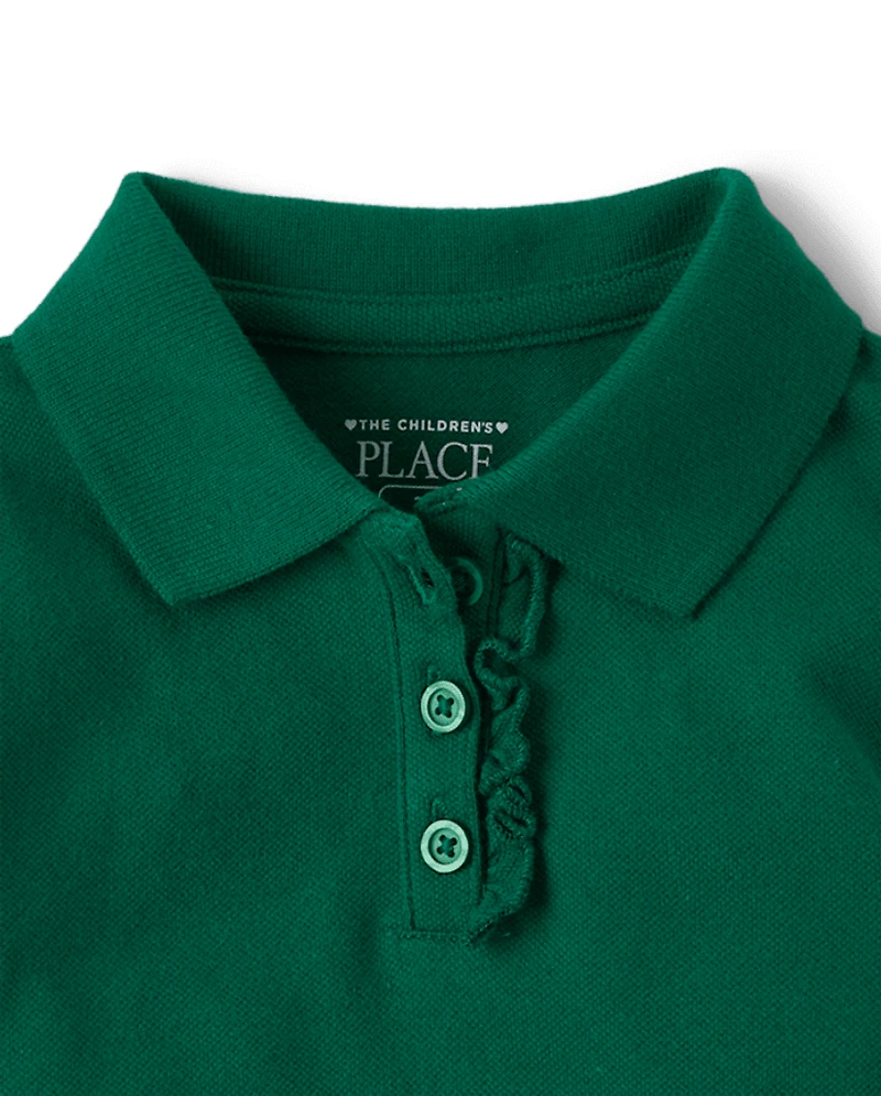 Toddler Girls Uniform Ruffle Soft Stretch Pique Polo
