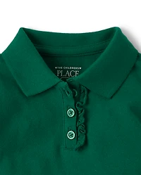 Toddler Girls Uniform Ruffle Soft Stretch Pique Polo