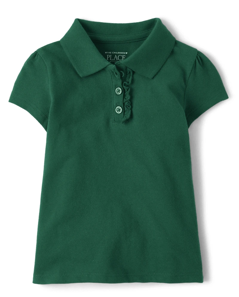 Toddler Girls Uniform Ruffle Soft Stretch Pique Polo
