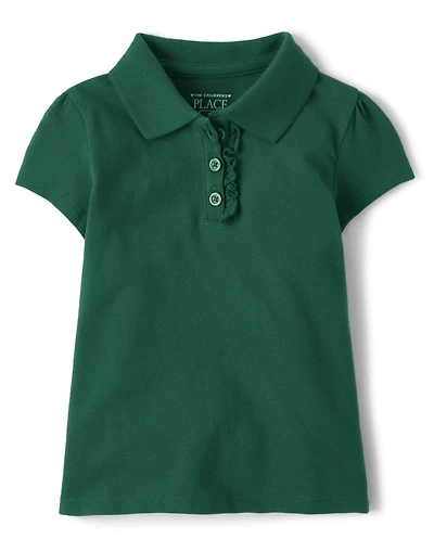 Toddler Girls Uniform Ruffle Soft Stretch Pique Polo