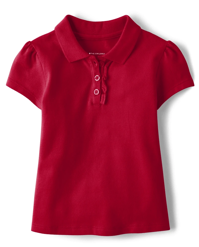 Toddler Girls Uniform Ruffle Soft Stretch Pique Polo