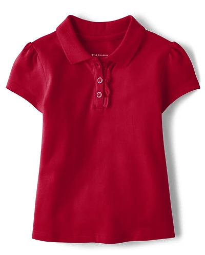 Toddler Girls Uniform Ruffle Soft Stretch Pique Polo