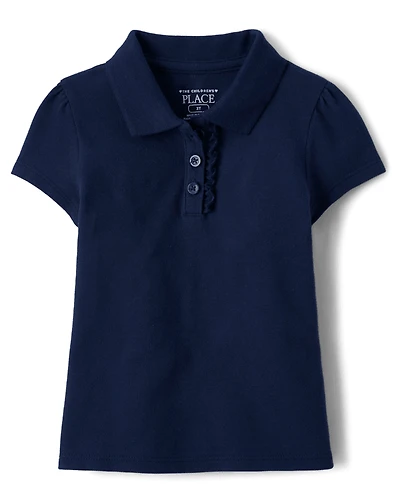 Toddler Girls Uniform Ruffle Soft Stretch Pique Polo
