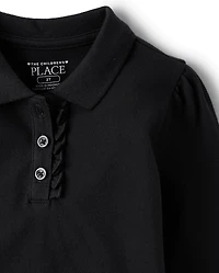 Polo en piqué extensible doux à volants pour uniforme de petite fille