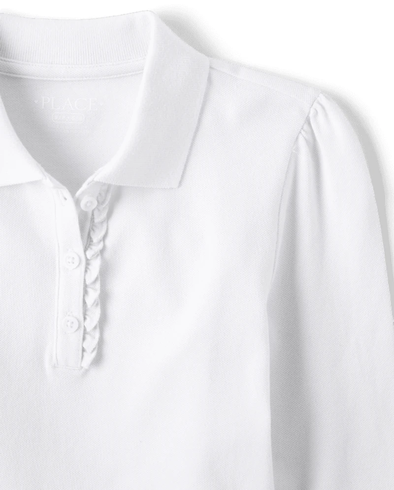Girls Uniform Ruffle Soft Stretch Pique Polo