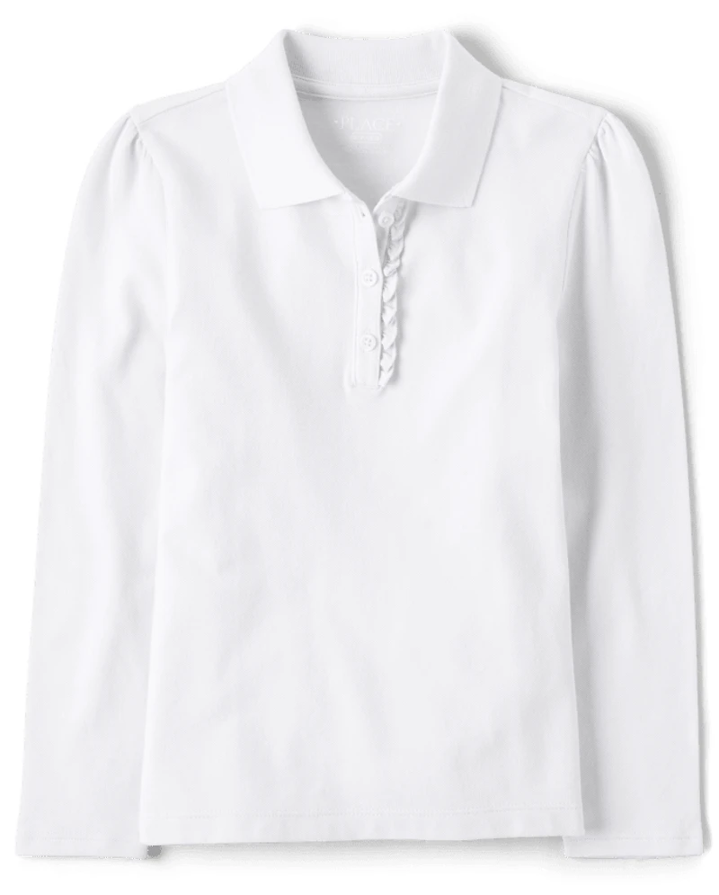 Polo en piqué d'uniforme à volants pour fille