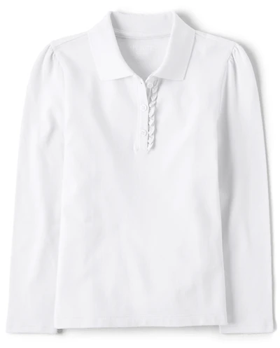 Polo en piqué d'uniforme à volants pour fille