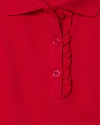Girls Uniform Ruffle Soft Stretch Pique Polo