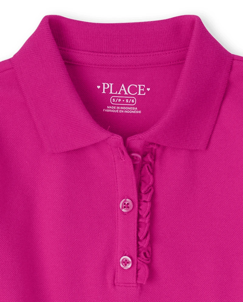 Girls Uniform Ruffle Soft Stretch Pique Polo
