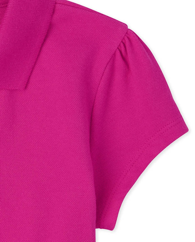Girls Uniform Ruffle Soft Stretch Pique Polo