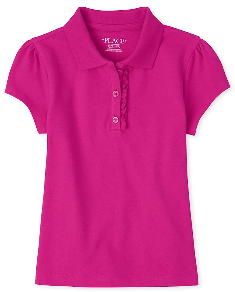 Girls Uniform Ruffle Soft Stretch Pique Polo