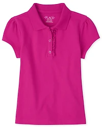 Girls Uniform Ruffle Soft Stretch Pique Polo
