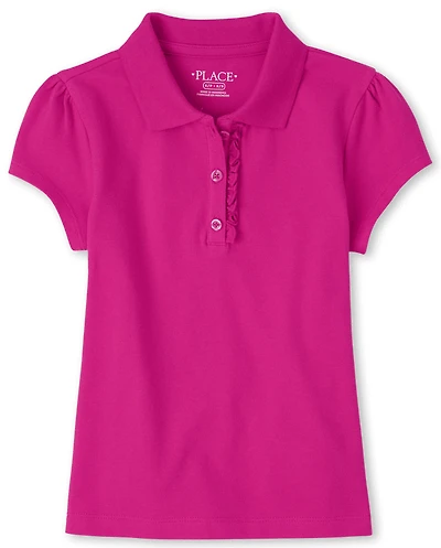 Polo en piqué d'uniforme à volants pour fille