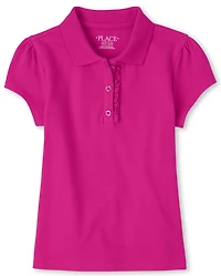 Polo en piqué d'uniforme à volants pour fille