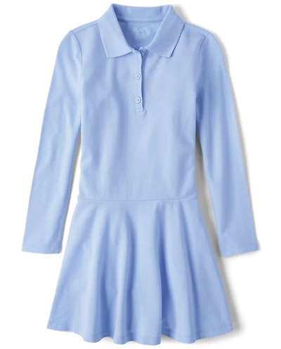 Robe polo en piqué à manches longues pour fille