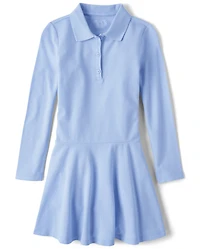 Robe polo en piqué à manches longues pour fille