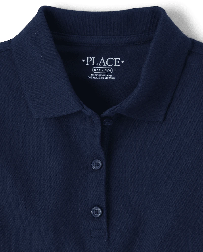 Robe polo en piqué à manches longues pour fille