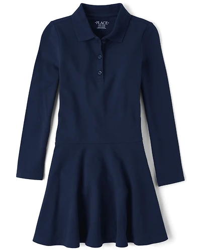 Robe polo en piqué à manches longues pour fille