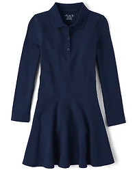 Robe polo en piqué à manches longues pour fille