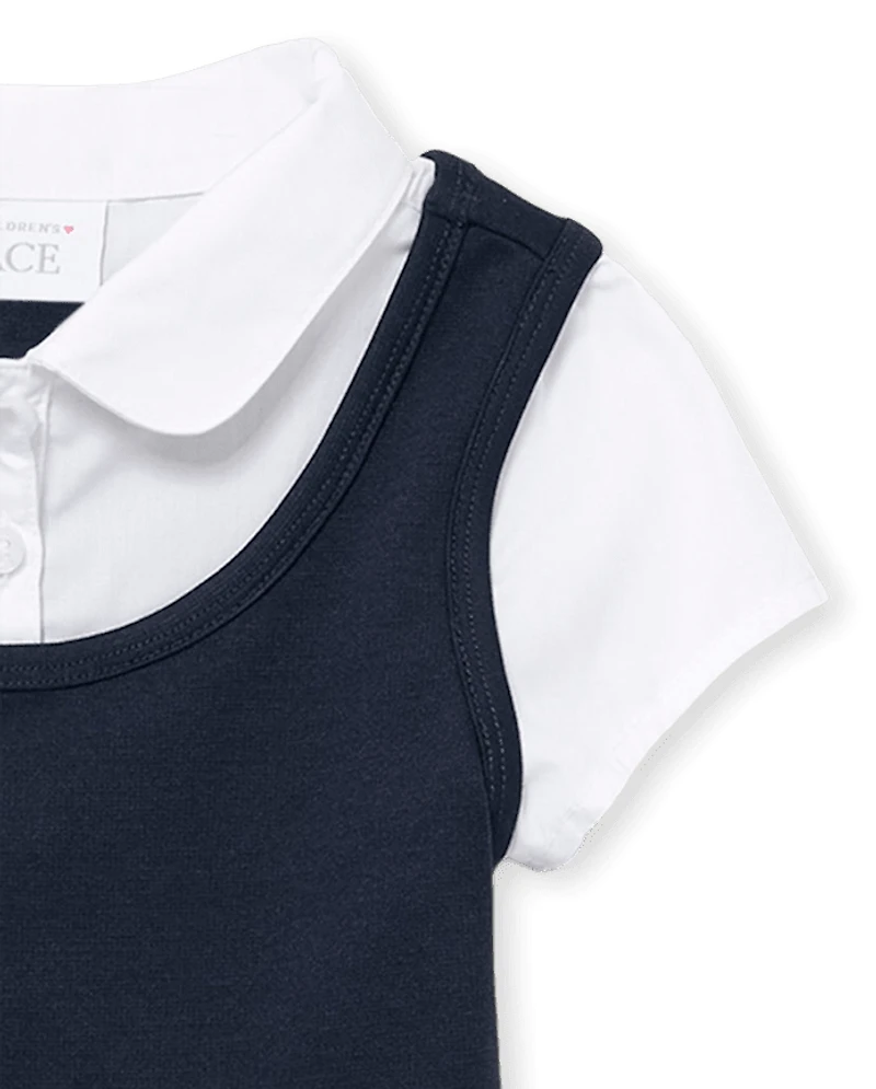 Toddler Girls Uniform Ponte Knit 2 1 Dress