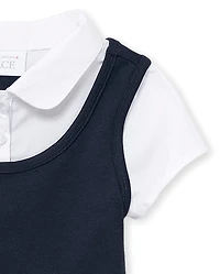Toddler Girls Uniform Ponte Knit 2 1 Dress