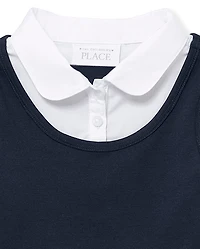 Toddler Girls Uniform Ponte Knit 2 1 Dress