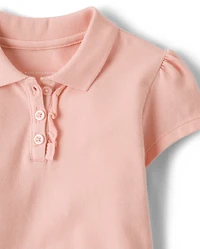 Toddler Girls Uniform Ruffle Soft Stretch Pique Polo