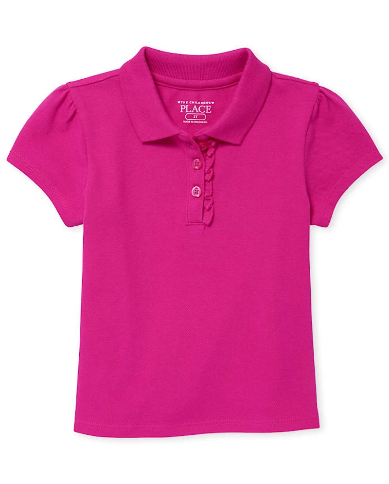 Toddler Girls Uniform Ruffle Soft Stretch Pique Polo