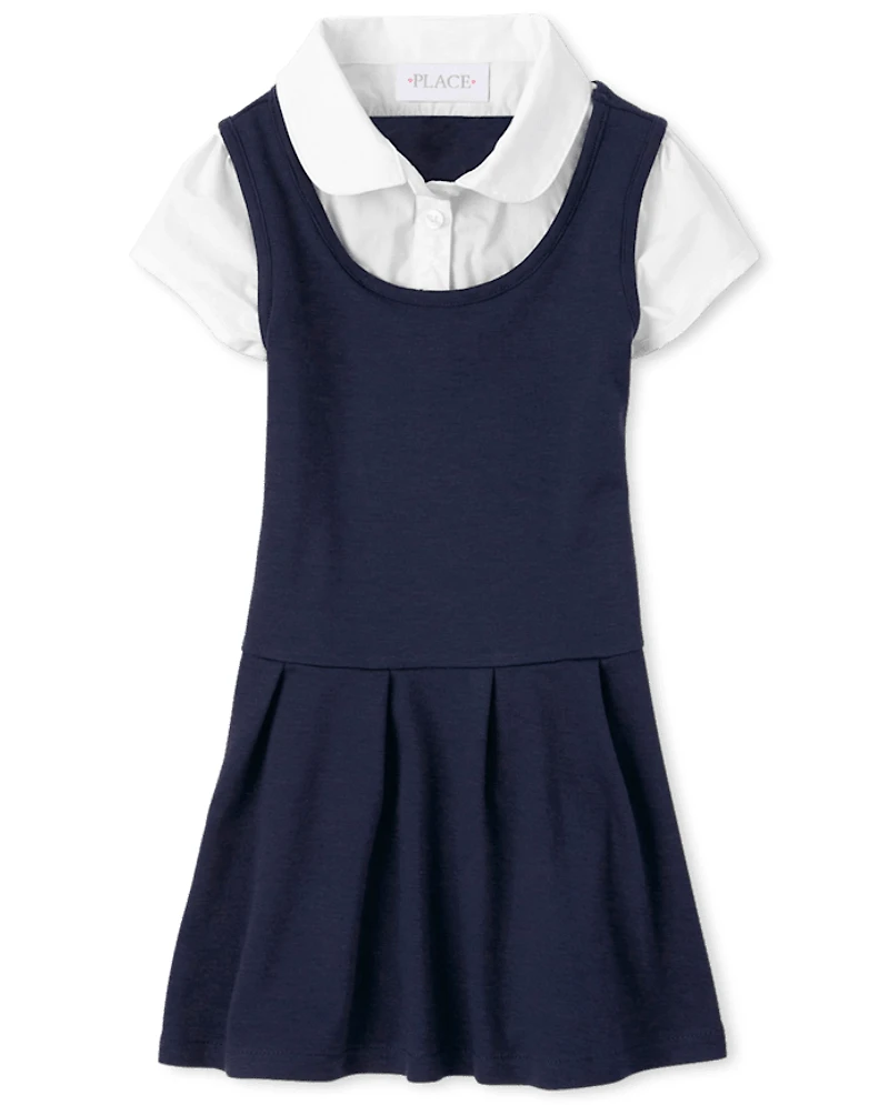 Girls Uniform Ponte Knit 2 1 Dress
