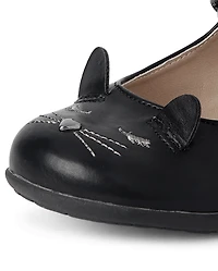 Girls Embroidered Cat Mary Jane Shoes