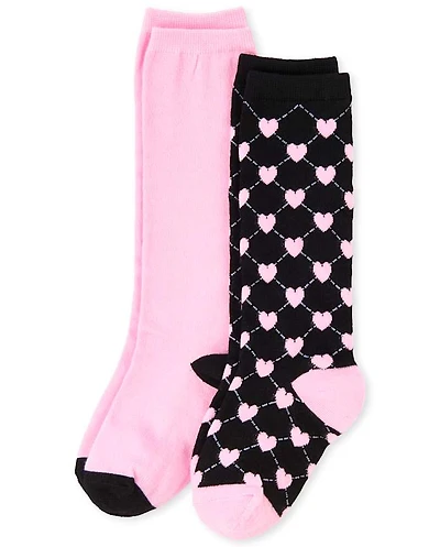 Girls Heart Knee Socks 2-Pack