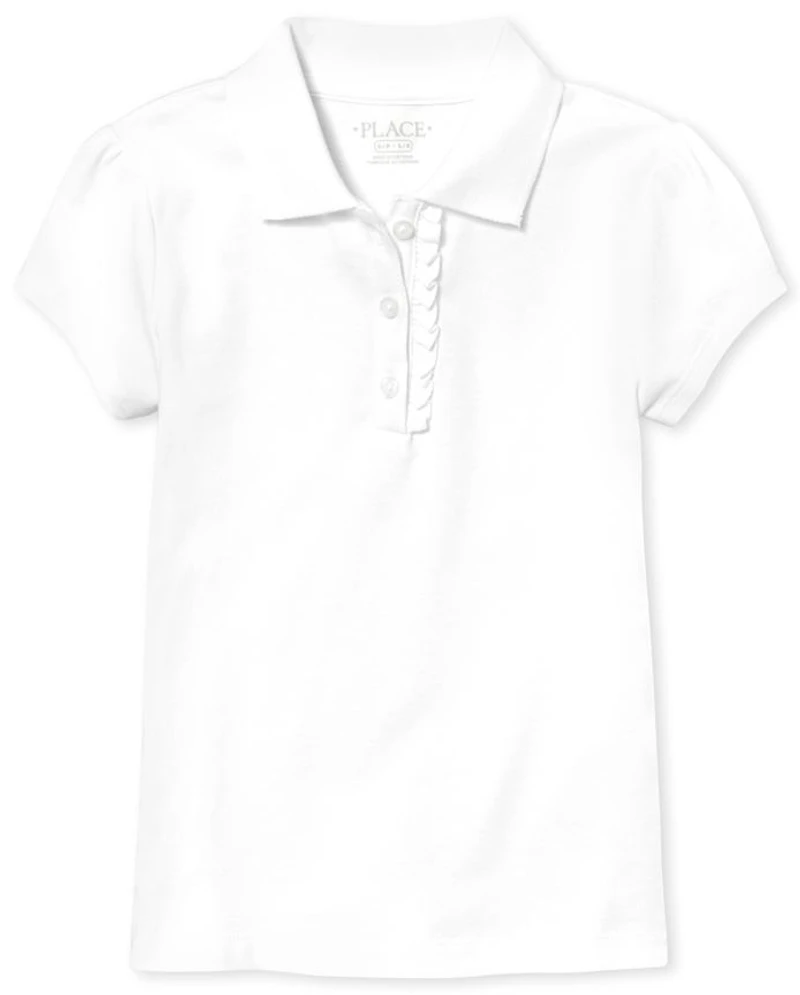 Girls Uniform Ruffle Soft Stretch Pique Polo