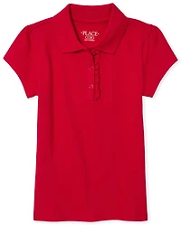 Girls Uniform Ruffle Soft Stretch Pique Polo