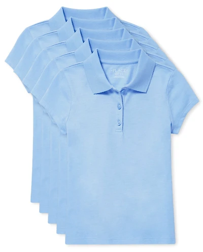 Girls Uniform Soft Stretch Pique Polo 5-Pack