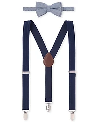 Boys Chambray Matching Bow Tie And Suspenders Set