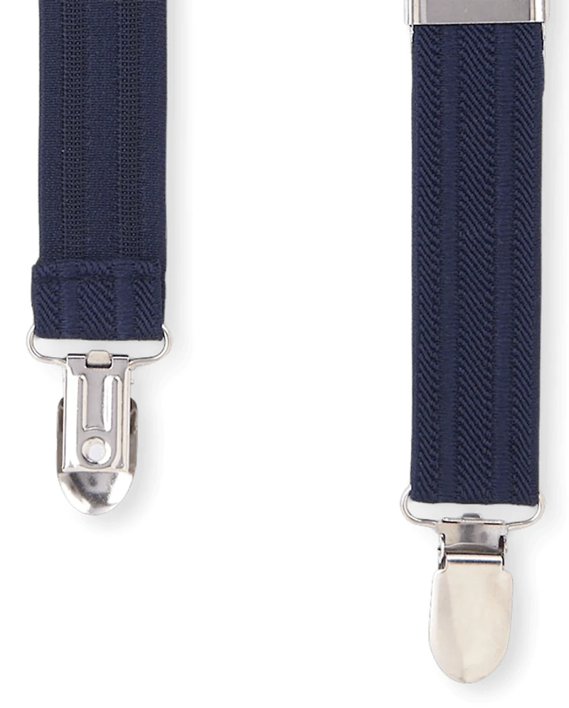 Toddler Boys Chambray Matching Bow Tie And Suspenders Set