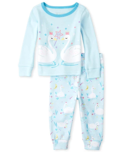 Baby And Toddler Girls Swan Snug Fit Cotton Pajamas