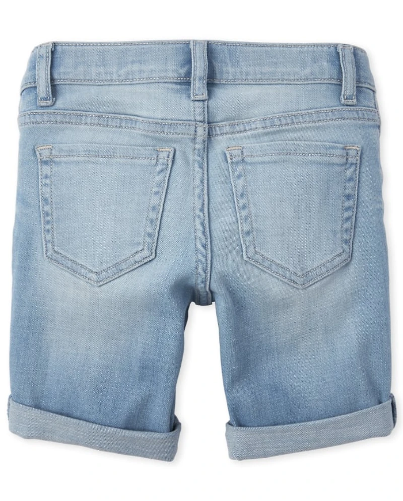 Girls Roll Cuff Denim Skimmer Shorts