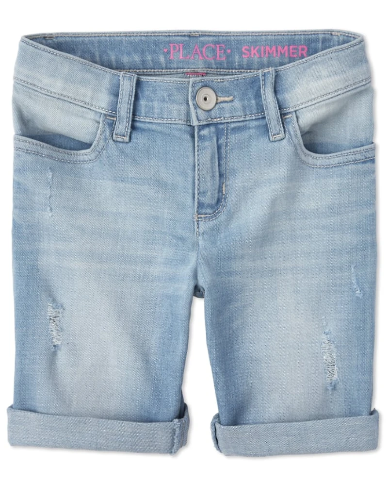 Girls Roll Cuff Denim Skimmer Shorts