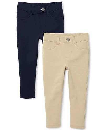 Ensemble de 2 jeggings uniformes en tricot point Rome pour toute-petite fille