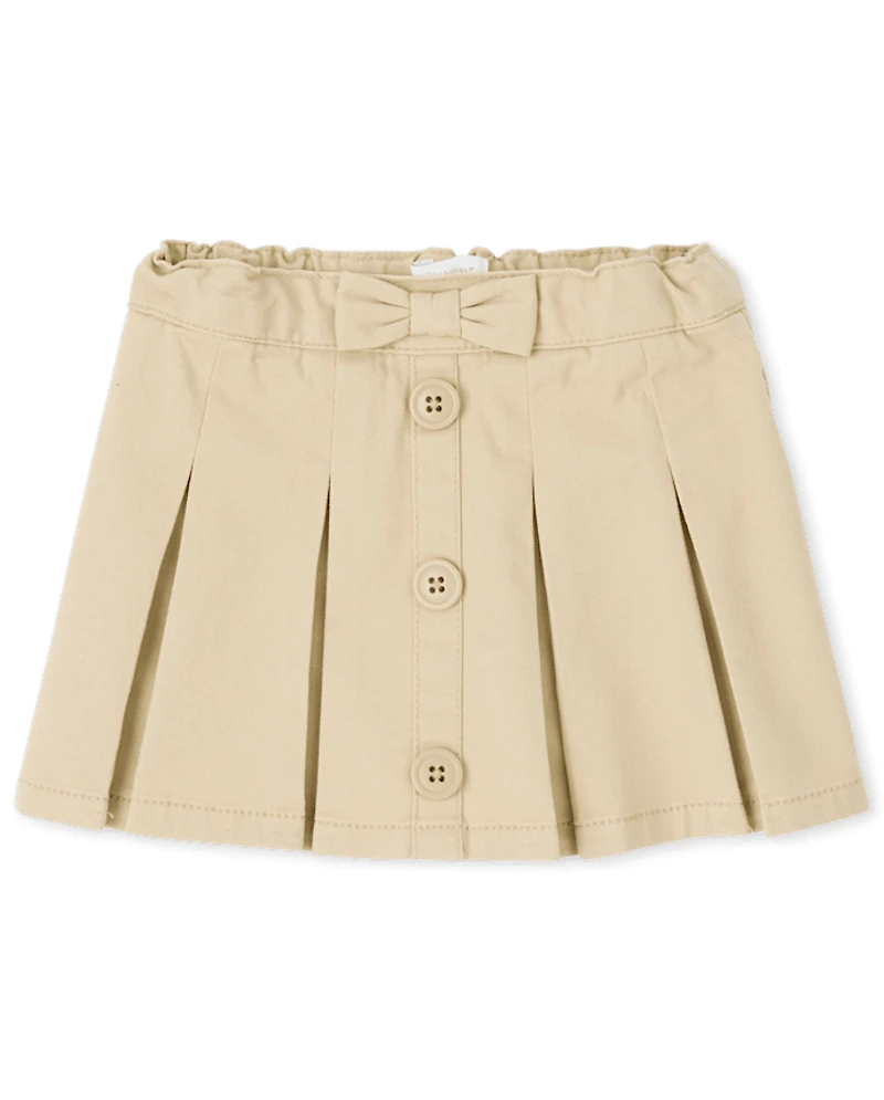 Toddler Girls Uniform Stretch Button Pleated Skort