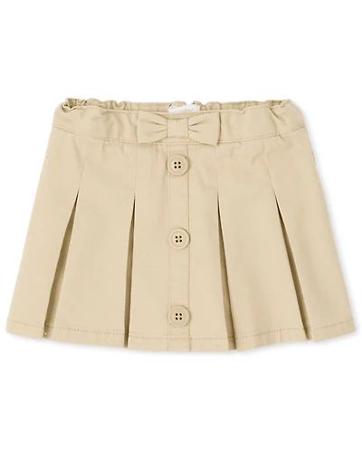 Toddler Girls Uniform Stretch Button Pleated Skort